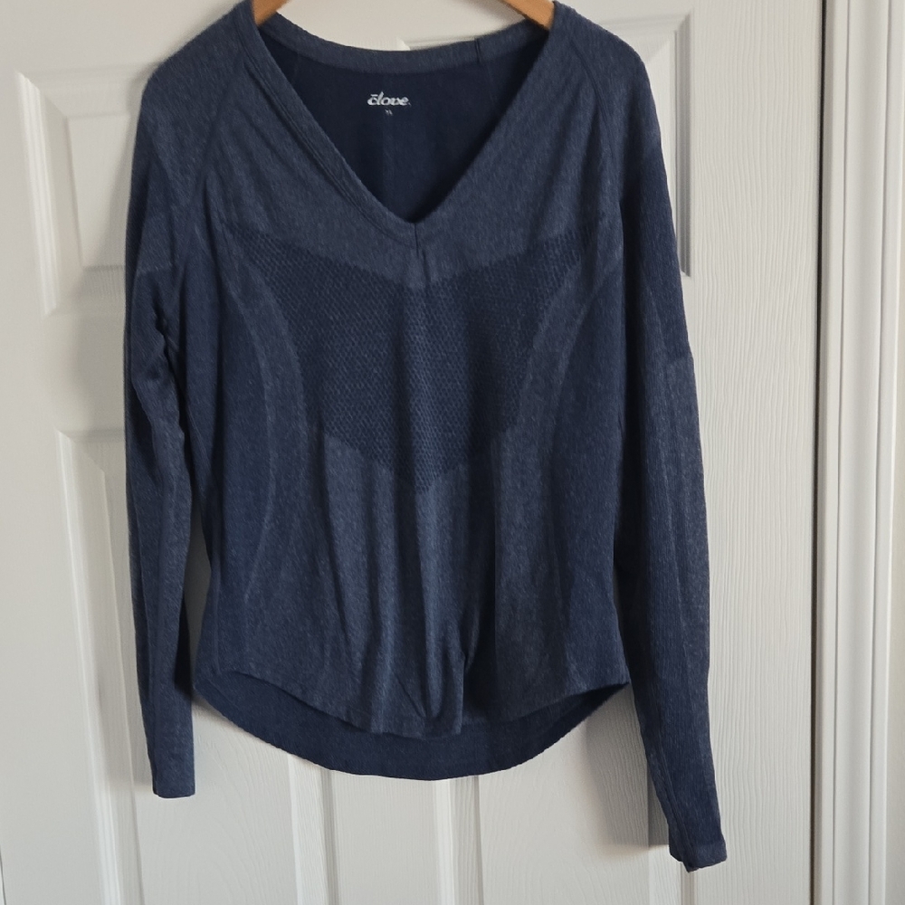 Blue V-Neck Long Sleeve Top